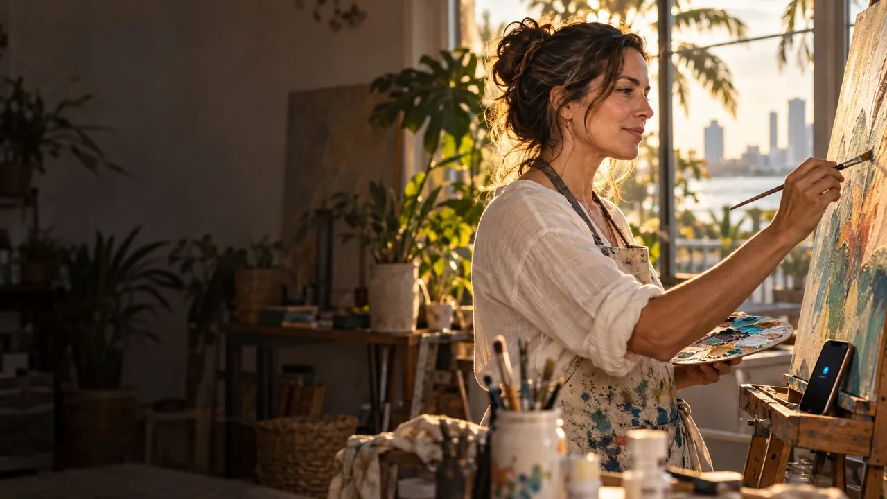 Business owner painting in her studio